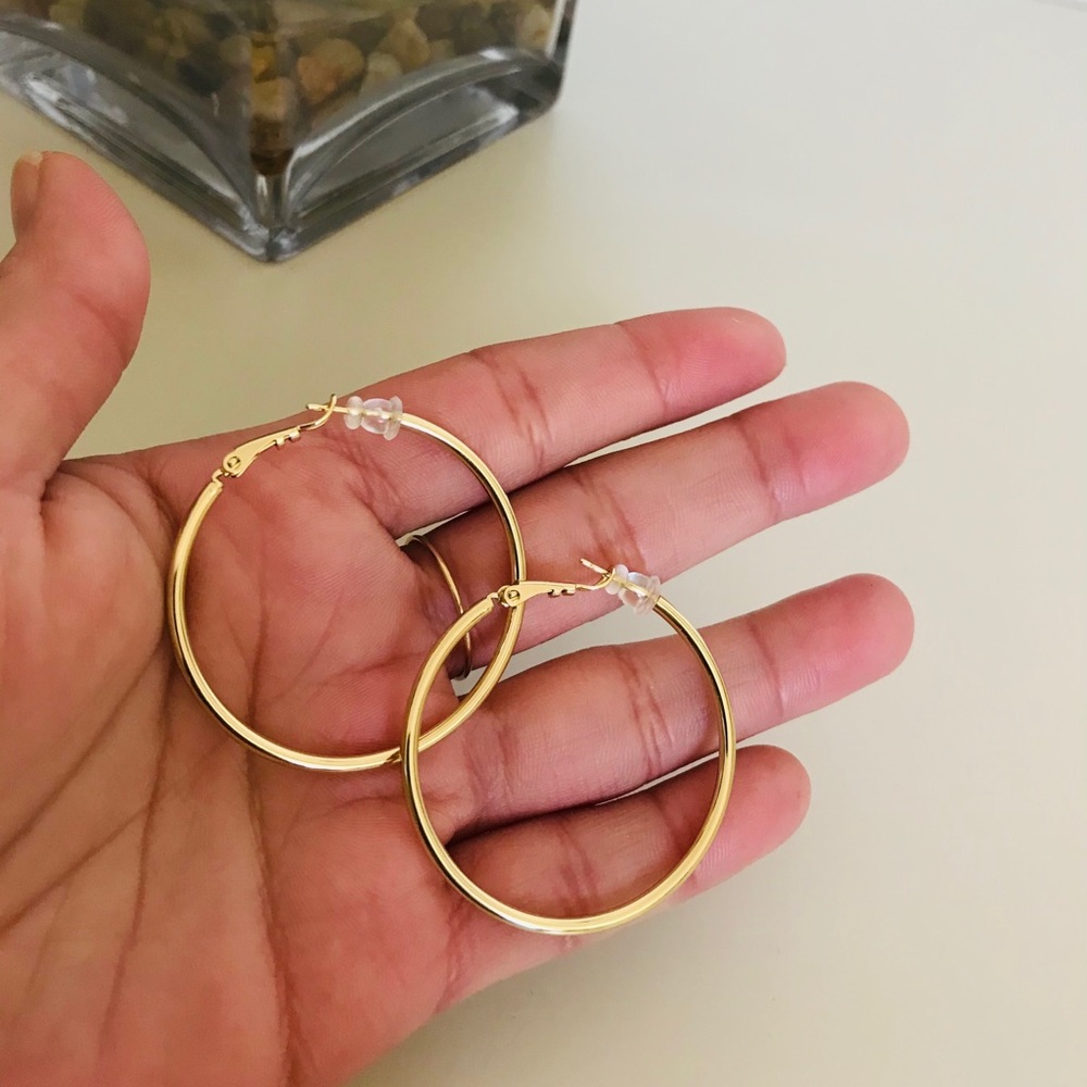Thin Hoop Earrings 40mm | 14k Gold Filled - Picture 3 of 5